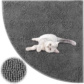 Tinideya Corner Cat Litter Box Mat مقاس 31 بوصة × 31 بوصة كيتي صندوق القمامة حصيرة كبيرة مقاومة للماء سجادة زاوية غير قابلة للانزلاق حصيرة صندوق القمامة، الفخاخ الفوضى والقمامة من الصندوق، سهلة التنظيف، يمكن غسلها في الغسالة (رمادي داكن)