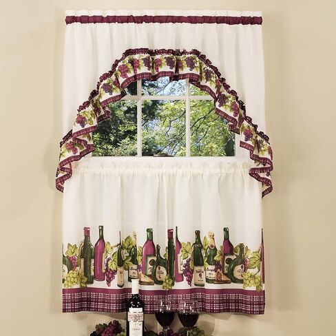 Light Filtering Printed Tier & Swag Window Curtain Set - 57 Inch Length, 24 Inch Width - Chardonnay - Machine Washable Drape for Kitchen, Living, & Dining Room by Achim Home Decor in Saudi Arabia