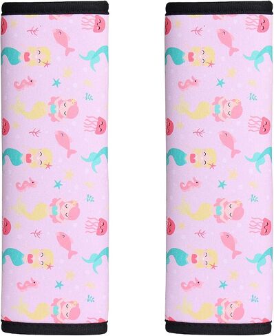 2 Pack Seat Belt Covers for Kids, FRRIOTN Soft Comfort Seat Belt Cushion for Children, Cute Cartoon Pattern Car Seat Belt Pads Cover for Girls and Boys (Pink Mermaid) in Saudi Arabia