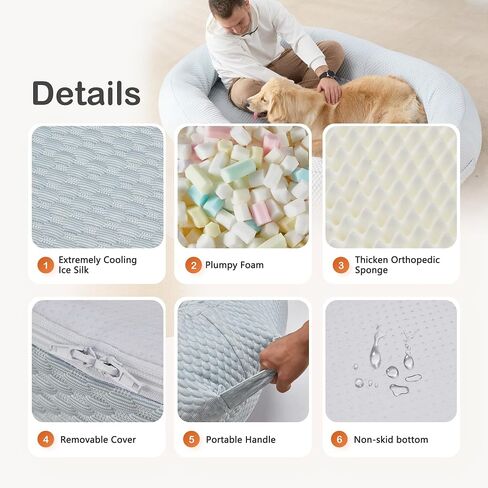 سرير كرسي كومكاهوم بين باج للبشر، سرير كيس فول كبير بحجم الإنسان للبالغين، الحيوانات الأليفة، مع بطانية، 72 بوصة × 48 بوصة × 10 بوصة (أزرق فاتح) in Kuwait