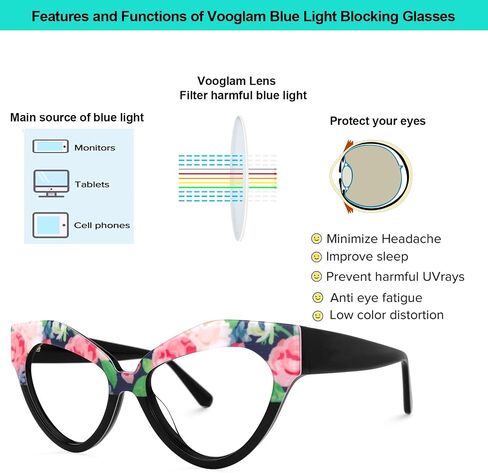 VOOGLAM Oversize Cat Eye Blue Light Blocking Glasses for Women Anti UV Eyestrain Eyewear Adida in Saudi Arabia
