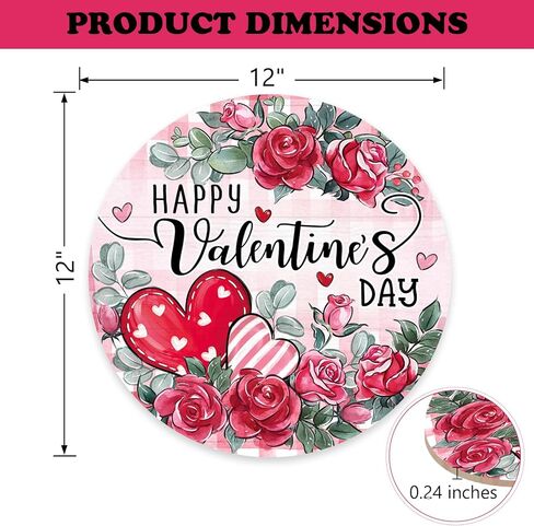 Bolisom سعيد عيد الحب زهرة الورد علامة الباب الأمامي، الوردي الأحمر القلب الأزهار منقوشة الخشب باب شماعات في الهواء الطلق ديكور الشرفة الخارجية، الذكرى السنوية الزفاف إكليل خشبي داخلي الجدار شنقا الديكور in Kuwait