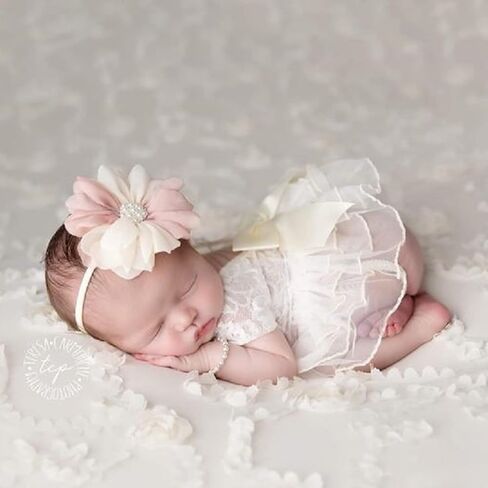 Yuehuam Newborn Girl Photography Prop Outfits White Lace Rompers with Cute Flower Headband Baby Girls Princess Lace Tutu Skirt Photoshoot Props in Saudi Arabia