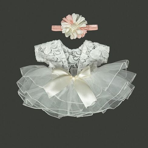 Yuehuam Newborn Girl Photography Prop Outfits White Lace Rompers with Cute Flower Headband Baby Girls Princess Lace Tutu Skirt Photoshoot Props in Saudi Arabia