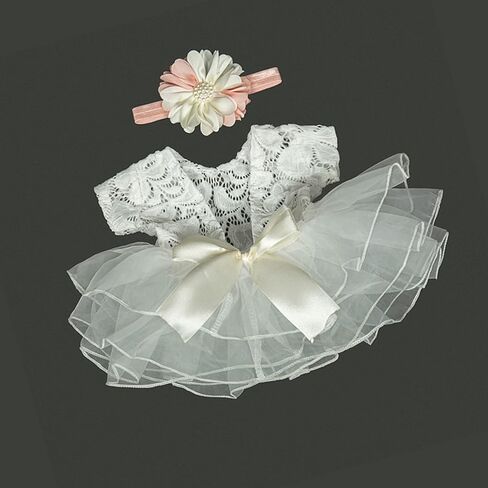 Yuehuam Newborn Girl Photography Prop Outfits White Lace Rompers with Cute Flower Headband Baby Girls Princess Lace Tutu Skirt Photoshoot Props in Saudi Arabia