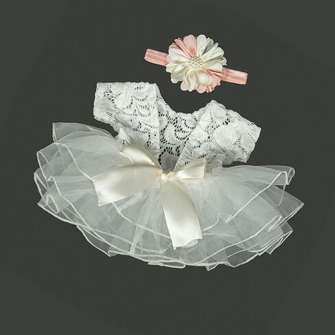 Yuehuam Newborn Girl Photography Prop Outfits White Lace Rompers with Cute Flower Headband Baby Girls Princess Lace Tutu Skirt Photoshoot Props in Saudi Arabia