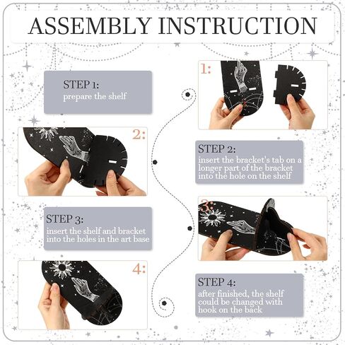 Queekay 3 Pieces Small Crystal Shelf Display Black Butterfly Magical Boho Hand Stars Shelf Witch Stuff Wooden Moon Phases Crystal Holder Stand with 3 Pieces Crystals Stone in Saudi Arabia