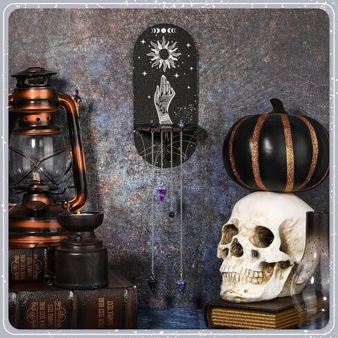 Queekay 3 Pieces Small Crystal Shelf Display Black Butterfly Magical Boho Hand Stars Shelf Witch Stuff Wooden Moon Phases Crystal Holder Stand with 3 Pieces Crystals Stone in Saudi Arabia