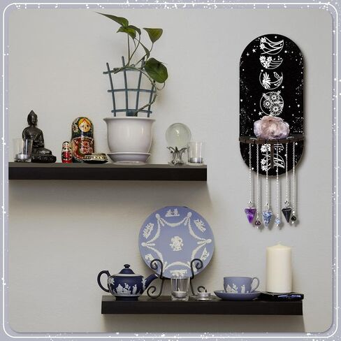 Queekay 3 Pieces Small Crystal Shelf Display Black Butterfly Magical Boho Hand Stars Shelf Witch Stuff Wooden Moon Phases Crystal Holder Stand with 3 Pieces Crystals Stone in Saudi Arabia