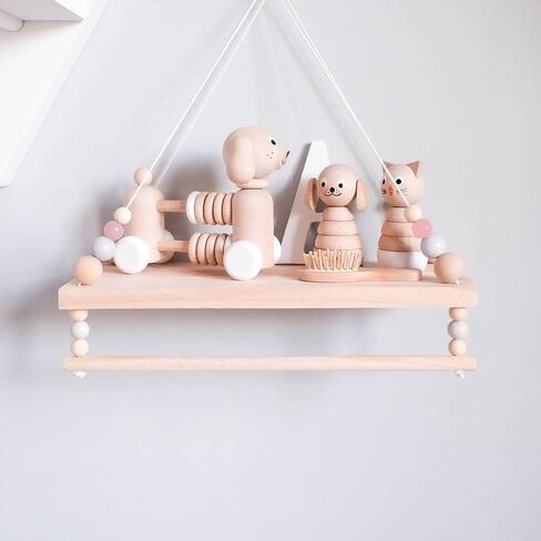 SayasNoy Macrame رف معلق على الحائط، أرفف معلقة للجدار، رف جدار للديكور للأطفال في غرفة النوم مع خرز خشبي، رف عائم لغرفة النوم، غرفة المعيشة، ديكور الممر (وردي) in Kuwait