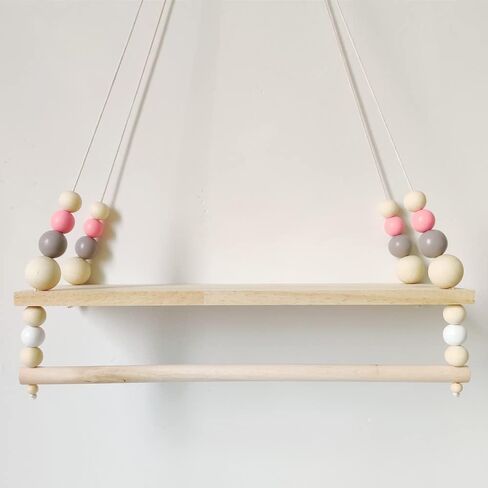 SayasNoy Macrame رف معلق على الحائط، أرفف معلقة للجدار، رف جدار للديكور للأطفال في غرفة النوم مع خرز خشبي، رف عائم لغرفة النوم، غرفة المعيشة، ديكور الممر (وردي) in Kuwait