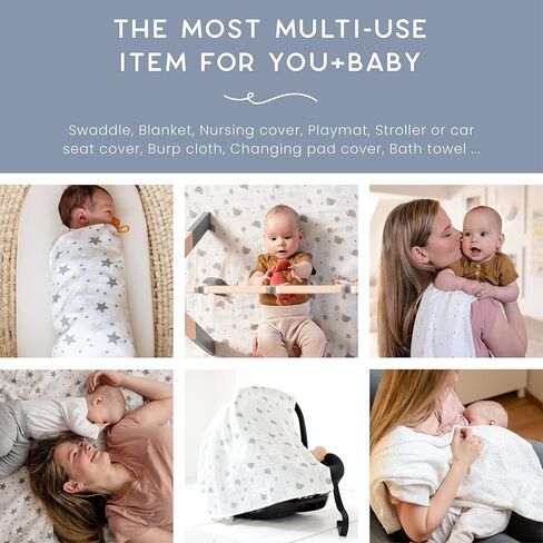 CuddleBug Muslin Baby Swaddle Blankets, Cotton 4-Pack, Starry Nights | Soft Breathable Weave for newborns 0-3 months, generous 47x47 size for stroller cover or burp cloth, an easy shower gift in Saudi Arabia