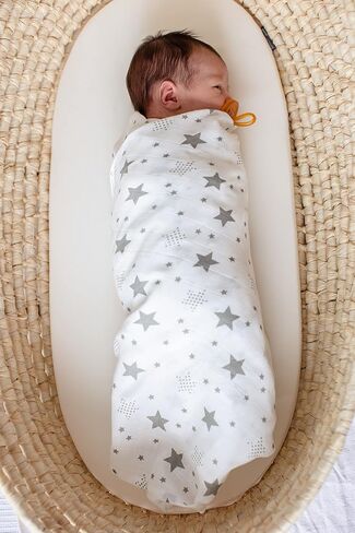CuddleBug Muslin Baby Swaddle Blankets, Cotton 4-Pack, Starry Nights | Soft Breathable Weave for newborns 0-3 months, generous 47x47 size for stroller cover or burp cloth, an easy shower gift in Saudi Arabia