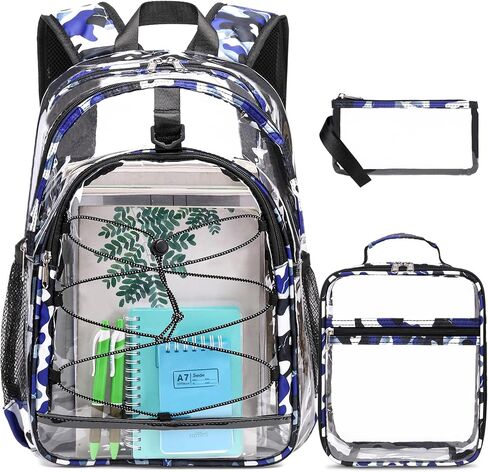Clear Backpack for Girls Boys, Kids Backpack for School with Lunch Bag Pencil Case, Heavy Duty Transparent Backpack, Children Book Bags Waterproof Backpack for Elementary Middle School, Black in Saudi Arabia