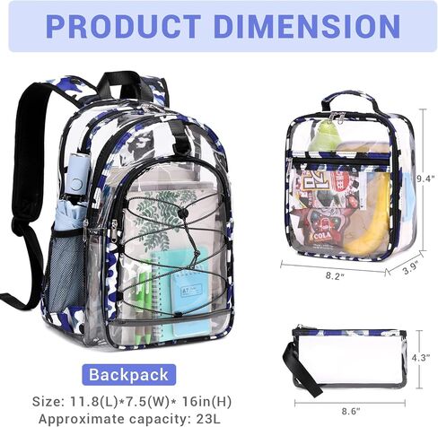 Clear Backpack for Girls Boys, Kids Backpack for School with Lunch Bag Pencil Case, Heavy Duty Transparent Backpack, Children Book Bags Waterproof Backpack for Elementary Middle School, Black in Saudi Arabia