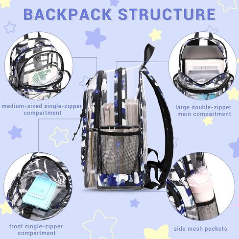 Clear Backpack for Girls Boys, Kids Backpack for School with Lunch Bag Pencil Case, Heavy Duty Transparent Backpack, Children Book Bags Waterproof Backpack for Elementary Middle School, Black in Saudi Arabia