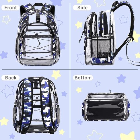 Clear Backpack for Girls Boys, Kids Backpack for School with Lunch Bag Pencil Case, Heavy Duty Transparent Backpack, Children Book Bags Waterproof Backpack for Elementary Middle School, Black in Saudi Arabia