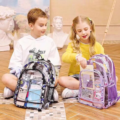 Clear Backpack for Girls Boys, Kids Backpack for School with Lunch Bag Pencil Case, Heavy Duty Transparent Backpack, Children Book Bags Waterproof Backpack for Elementary Middle School, Black in Saudi Arabia