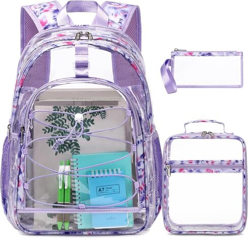 Clear Backpack for Girls Boys, Kids Backpack for School with Lunch Bag Pencil Case, Heavy Duty Transparent Backpack, Children Book Bags Waterproof Backpack for Elementary Middle School, Black in Saudi Arabia