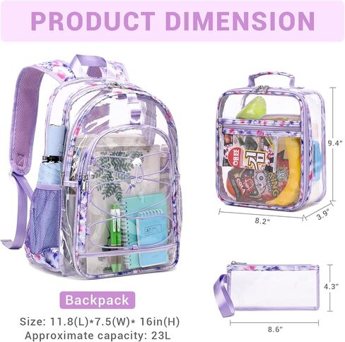 Clear Backpack for Girls Boys, Kids Backpack for School with Lunch Bag Pencil Case, Heavy Duty Transparent Backpack, Children Book Bags Waterproof Backpack for Elementary Middle School, Black in Saudi Arabia