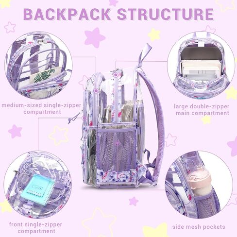 Clear Backpack for Girls Boys, Kids Backpack for School with Lunch Bag Pencil Case, Heavy Duty Transparent Backpack, Children Book Bags Waterproof Backpack for Elementary Middle School, Black in Saudi Arabia