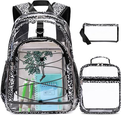 Clear Backpack for Girls Boys, Kids Backpack for School with Lunch Bag Pencil Case, Heavy Duty Transparent Backpack, Children Book Bags Waterproof Backpack for Elementary Middle School, Black in Saudi Arabia