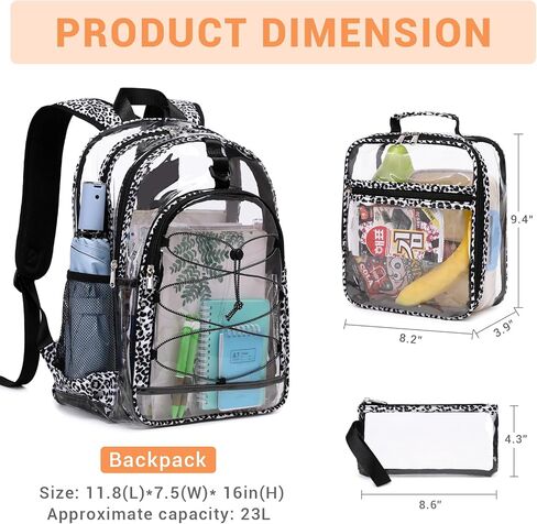 Clear Backpack for Girls Boys, Kids Backpack for School with Lunch Bag Pencil Case, Heavy Duty Transparent Backpack, Children Book Bags Waterproof Backpack for Elementary Middle School, Black in Saudi Arabia