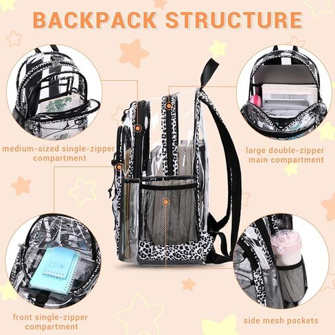 Clear Backpack for Girls Boys, Kids Backpack for School with Lunch Bag Pencil Case, Heavy Duty Transparent Backpack, Children Book Bags Waterproof Backpack for Elementary Middle School, Black in Saudi Arabia