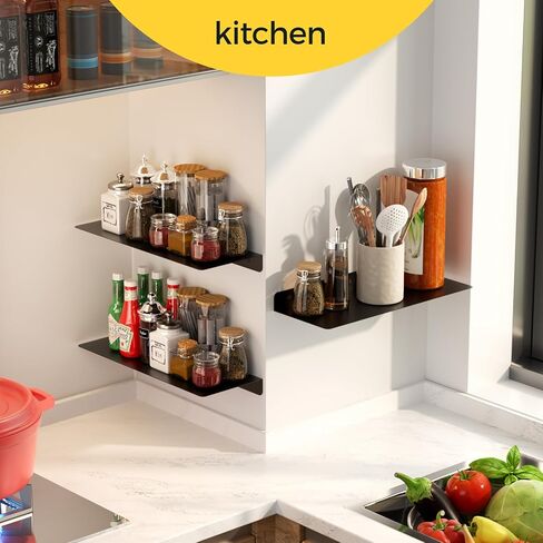 جنييب ارفف معلقة 16 انش، ارفف حائط معدنية سوداء للحمام وغرفة النوم وغرفة المعيشة والمطبخ وغرفة الغسيل والتخزين والديكور مجموعة من قطعتين in Kuwait