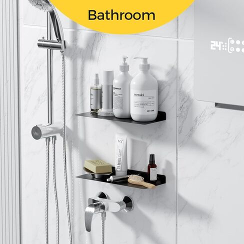 جنييب ارفف معلقة 16 انش، ارفف حائط معدنية سوداء للحمام وغرفة النوم وغرفة المعيشة والمطبخ وغرفة الغسيل والتخزين والديكور مجموعة من قطعتين in Kuwait