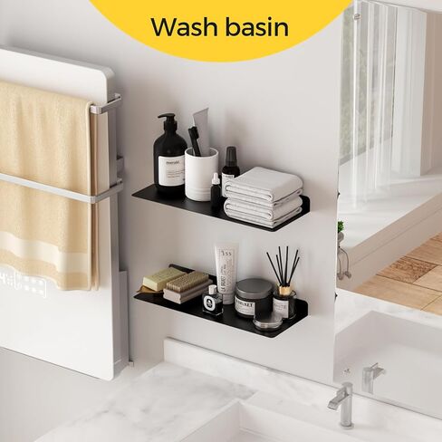 جنييب ارفف معلقة 16 انش، ارفف حائط معدنية سوداء للحمام وغرفة النوم وغرفة المعيشة والمطبخ وغرفة الغسيل والتخزين والديكور مجموعة من قطعتين in Kuwait