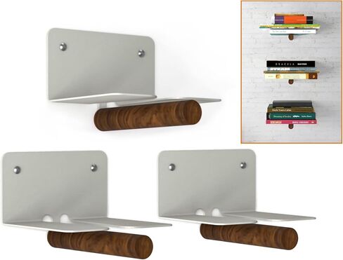 رف كتب عائم مزخرف غير مرئي مع قضيب خشبي، رف منظم كتب معدني يثبت على الحائط، للمنزل والمكتب والمكتبة والدراسة وغرفة المعيشة وغرفة النوم، مجموعة من 3 قطع بلون الجوز in Kuwait