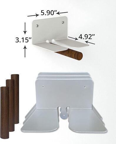رف كتب عائم مزخرف غير مرئي مع قضيب خشبي، رف منظم كتب معدني يثبت على الحائط، للمنزل والمكتب والمكتبة والدراسة وغرفة المعيشة وغرفة النوم، مجموعة من 3 قطع بلون الجوز in Kuwait