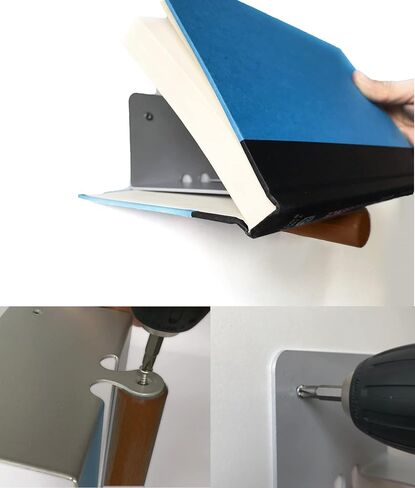 رف كتب عائم مزخرف غير مرئي مع قضيب خشبي، رف منظم كتب معدني يثبت على الحائط، للمنزل والمكتب والمكتبة والدراسة وغرفة المعيشة وغرفة النوم، مجموعة من 3 قطع بلون الجوز in Kuwait