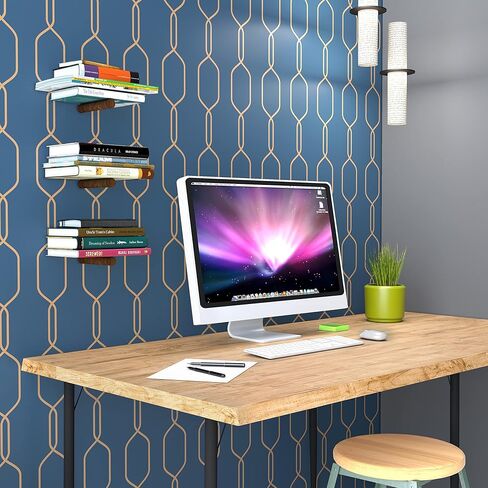 رف كتب عائم مزخرف غير مرئي مع قضيب خشبي، رف منظم كتب معدني يثبت على الحائط، للمنزل والمكتب والمكتبة والدراسة وغرفة المعيشة وغرفة النوم، مجموعة من 3 قطع بلون الجوز in Kuwait