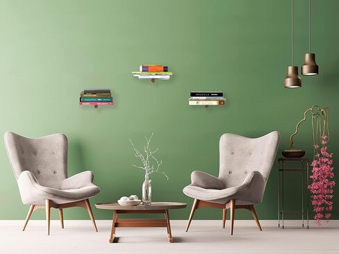 رف كتب عائم مزخرف غير مرئي مع قضيب خشبي، رف منظم كتب معدني يثبت على الحائط، للمنزل والمكتب والمكتبة والدراسة وغرفة المعيشة وغرفة النوم، مجموعة من 3 قطع بلون الجوز in Kuwait