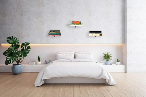 رف كتب عائم مزخرف غير مرئي مع قضيب خشبي، رف منظم كتب معدني يثبت على الحائط، للمنزل والمكتب والمكتبة والدراسة وغرفة المعيشة وغرفة النوم، مجموعة من 3 قطع بلون الجوز in Kuwait