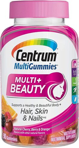 سينتروم فيتامينات متعددة الفيتامينات للنساء والبشرة والشعر والاظافر مع مضادات الاكسدة وفيتامينات D3 وB، نكهات الكرز/التوت/البرتقال- 90 قطعة in Kuwait