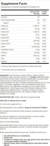 سينتروم فيتامينات متعددة الفيتامينات للنساء والبشرة والشعر والاظافر مع مضادات الاكسدة وفيتامينات D3 وB، نكهات الكرز/التوت/البرتقال- 90 قطعة in Kuwait