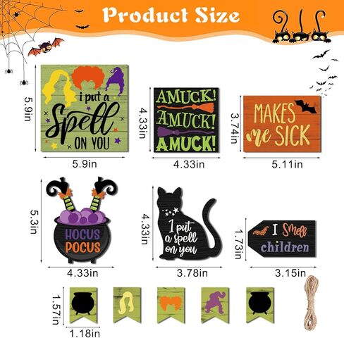 Benwanfee 11 Pieces Happy Halloween Tiered Tray Decor Hocus Pocus Witches Theme Wooden Signs Halloween Rustic Farmhouse Decor for Halloween Table Tier Tray Home Room Decor in Kuwait