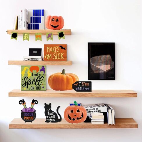 Benwanfee 11 Pieces Happy Halloween Tiered Tray Decor Hocus Pocus Witches Theme Wooden Signs Halloween Rustic Farmhouse Decor for Halloween Table Tier Tray Home Room Decor in Kuwait