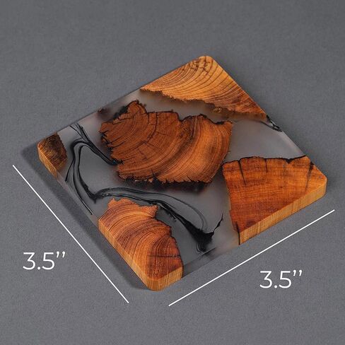 Wooden Coasters Set, Epoxy Coasters, Modern Coasters with Holder, Cedar Wood Coaster (4, Add Holder) in Saudi Arabia