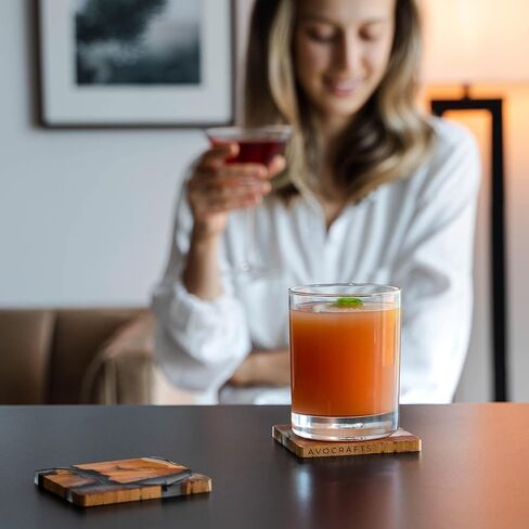 Wooden Coasters Set, Epoxy Coasters, Modern Coasters with Holder, Cedar Wood Coaster (4, Add Holder) in Saudi Arabia