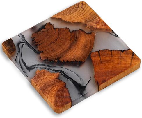 Wooden Coasters Set, Epoxy Coasters, Modern Coasters with Holder, Cedar Wood Coaster (4, Add Holder) in Saudi Arabia