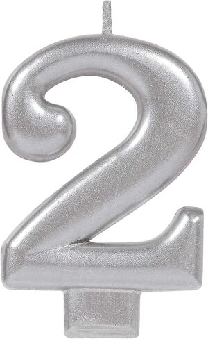 Amscan Numeral Metallic Candle #2, 3 1/4", Silver in Saudi Arabia