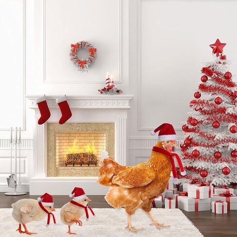 Droutti, 12 Pieces Christmas Pet Hat Mini Christmas Scarves Set 2 Sizes Pet Chicken Hats Christmas Chicken Costume Xmas Hen Scarf Hat Dress Up Small Dogs Cats Hamsters Hedgehog Santa Claus Hats in Saudi Arabia