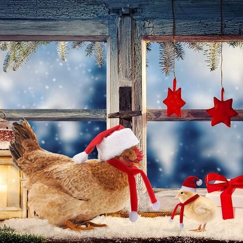 Droutti, 12 Pieces Christmas Pet Hat Mini Christmas Scarves Set 2 Sizes Pet Chicken Hats Christmas Chicken Costume Xmas Hen Scarf Hat Dress Up Small Dogs Cats Hamsters Hedgehog Santa Claus Hats in Saudi Arabia