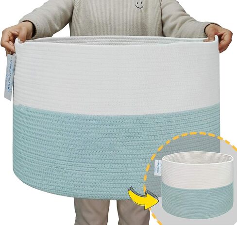 LANGYASHAN 21.65" x 13.78" XXXLarge Woven Rope Basket Decorative Blanket Basket for Living Room Toys Sofa Throws Storage Towels or Nursery Laundry Hamper Basket with Handles Laundry Basket (Blue) in Saudi Arabia