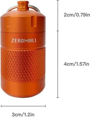 منظم حبوب محمول من خليط معدني من الالومنيوم مقاوم للماء مع سلسلة مفاتيح للرياضات الخارجية والتخييم والمشي لمسافات طويلة والسفر، 1.2×1.2×2.2 انش (قطعة واحدة، برتقالي) in Kuwait