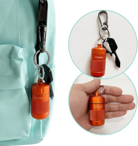منظم حبوب محمول من خليط معدني من الالومنيوم مقاوم للماء مع سلسلة مفاتيح للرياضات الخارجية والتخييم والمشي لمسافات طويلة والسفر، 1.2×1.2×2.2 انش (قطعة واحدة، برتقالي) in Kuwait